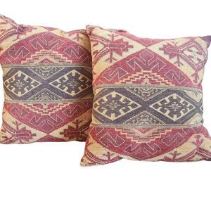 Kilim Turkish Rug  Throw Pi2llows Square 17'  Red  Decorative Cushion Boho